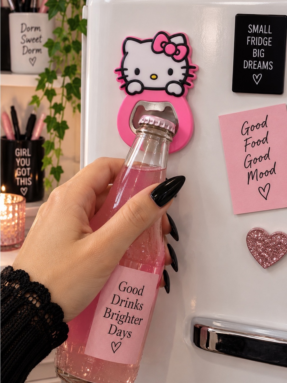 Hello Kitty Pink Magnetic Bottle Opener Fridge Magnet Cute Kitchen Dorm Decor